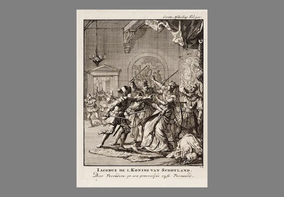 A 17th- century depiction of James I’s assassination